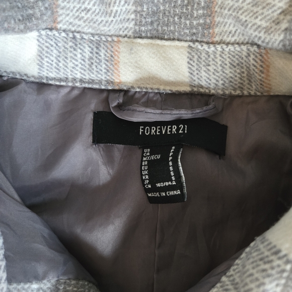 Shacket wool plaid flannel neutral oversized warm jacket sz S - Picture 3 of 7